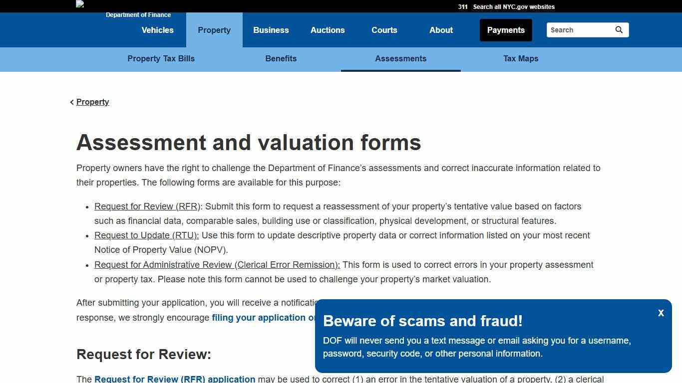 Assessment and Valuation Forms